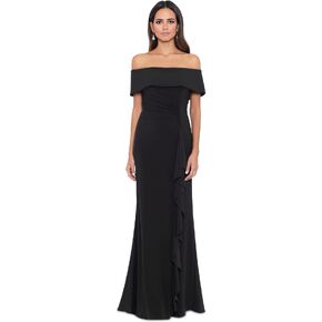 Xscape Long Ity Off-The-Shoulder Side Ruched