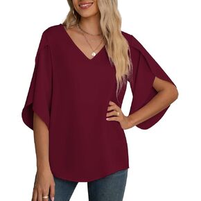 Jouica Women's Fall Casual 3/4 Ruffled Sleeve Chiffon Blouse Tops for Women in Saudi Arabia
