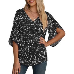 Jouica Women's Fall Casual 3/4 Ruffled Sleeve Chiffon Blouse Tops for Women in Saudi Arabia