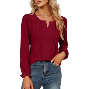 Blooming Jelly Womens Tops Dressy Casual Long Sleeve Shirts V Neck Chiffon Blouses Fall Clothes 2024