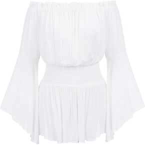 Hanna Nikole Womens Plus Size Renaissance Blouse Off Shoulder Trumpet Sleeve Peasant Tops in Saudi Arabia
