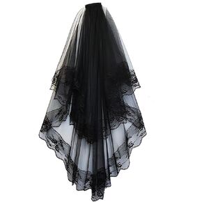 Acenail Black Veil Brides Wedding Veils Lace Short Bridal Veil Fingertip Women’s Veil Halloween Veil 2T Veil with Comb in Kuwait