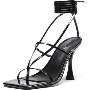 vivianly Women's Strappy Lace Up Thong Heels Sandals Square Open Toe Stiletto High Heel Wedding Dress Shoes