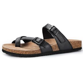 mysoft Women's Cork Footbed Sandal Slip On, Double Buckle Slide Sandals with +Comfort Arch Support