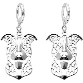 Pit Bull Dog Sterling Silver Necklace Dangle Earrings Set by Ginger Lyne Ears Down Puppy Dog Pet Pendant Box Chain Doggie Animal Paw Print Heart Jewelry for Pit Mom Women Girls Teens