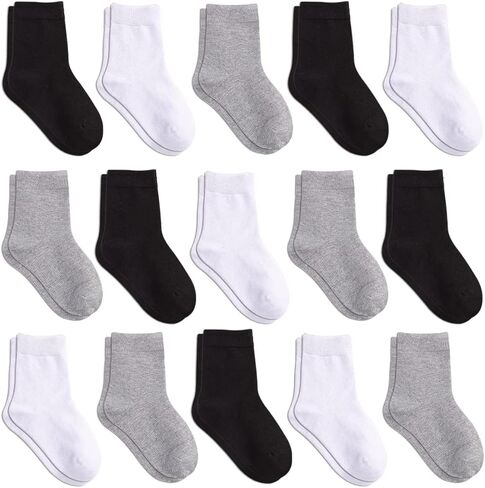 WAFUZI Toddler Kids Crew Socks 15 Pack Boys Athletic Socks Soft Half Cushion Calf Socks for Active Little Big Boy Sport Socks in Saudi Arabia