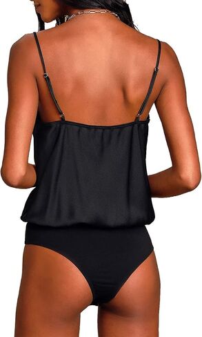 LuFeng Women's Sexy Sleeveless Silk Satin Cowl Neck Spaghetti Straps Bodysuit Tank Top Cami Backless Jumpsuit in Saudi Arabia