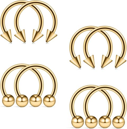Ruifan 316L Surgical Steel Ball&Spike Horseshoe Nose Septum Piercing Ring CBR 16G 4-8PCS in Saudi Arabia