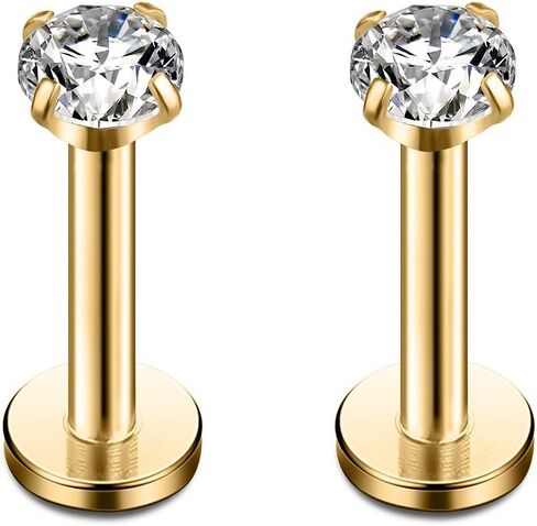 Ruifan 316L Stainless Steel CZ Gem Internally Threaded Labret Monroe Lip Ring Tragus Nail Helix Earring Stud Barbell Piercing Jewelry 16G 8mm 2-4pcs in Kuwait