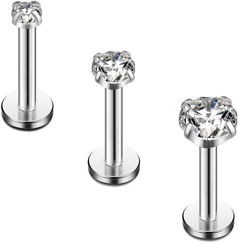 Ruifan 316L Stainless Steel CZ Gem Internally Threaded Labret Monroe Lip Ring Tragus Nail Helix Earring Stud Barbell Piercing Jewelry 16G 8mm 2-4pcs in Kuwait