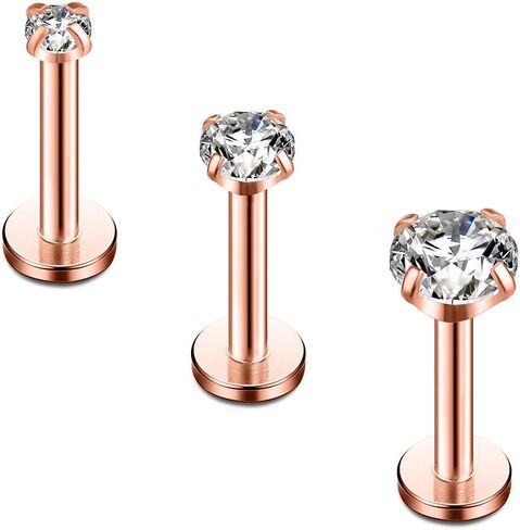 Ruifan 316L Stainless Steel CZ Gem Internally Threaded Labret Monroe Lip Ring Tragus Nail Helix Earring Stud Barbell Piercing Jewelry 16G 8mm 2-4pcs in Kuwait