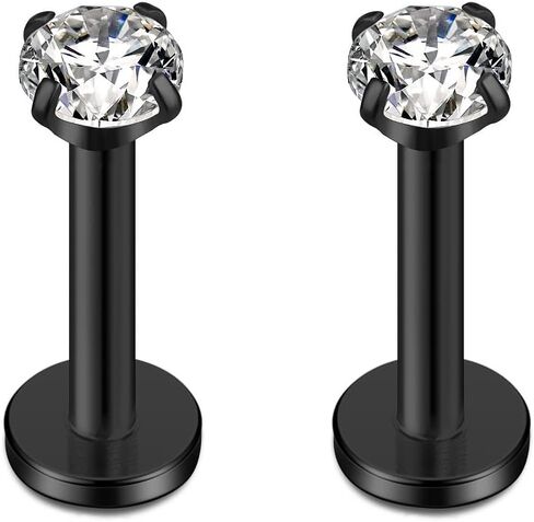 Ruifan 316L Stainless Steel CZ Gem Internally Threaded Labret Monroe Lip Ring Tragus Nail Helix Earring Stud Barbell Piercing Jewelry 16G 8mm 2-4pcs in Kuwait