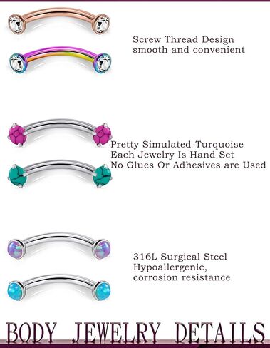 Jenxnjsjo Rook Piercing Jewelry Eyebrow Piercing Jewelry Eyebrow Rings Eyebrow Piercing Eyebrow Jewelry Eyebrow Rings for Women Curved Barbell Piercing Jewelry Eyebrow Ring Rook Earrings Rook Jewelry in Saudi Arabia