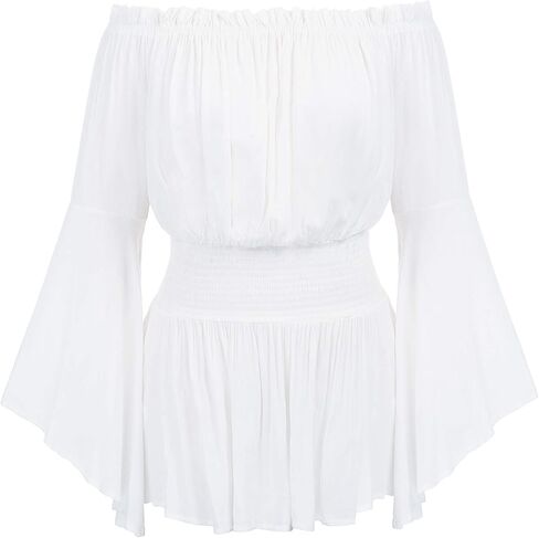 Hanna Nikole Womens Plus Size Renaissance Blouse Off Shoulder Trumpet Sleeve Peasant Tops in Kuwait