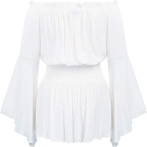 Hanna Nikole Womens Plus Size Renaissance Blouse Off Shoulder Trumpet Sleeve Peasant Tops in Kuwait