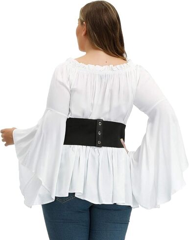 Hanna Nikole Womens Plus Size Renaissance Blouse Off Shoulder Trumpet Sleeve Peasant Tops in Kuwait