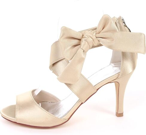 Lady Bow Sandals Satin Dress Shoes | ‌lustrous satin summer stelitto, High heel sandals with soft bow, zip back for easy slip on, wedding party shoes in Saudi Arabia