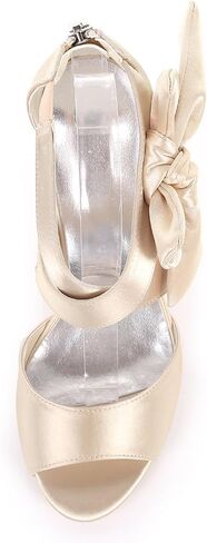 Lady Bow Sandals Satin Dress Shoes | ‌lustrous satin summer stelitto, High heel sandals with soft bow, zip back for easy slip on, wedding party shoes in Saudi Arabia