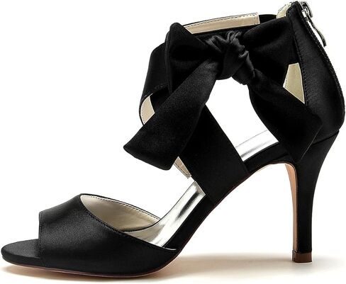 Lady Bow Sandals Satin Dress Shoes | ‌lustrous satin summer stelitto, High heel sandals with soft bow, zip back for easy slip on, wedding party shoes in Kuwait