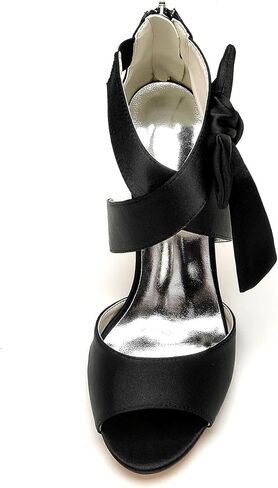 Lady Bow Sandals Satin Dress Shoes | ‌lustrous satin summer stelitto, High heel sandals with soft bow, zip back for easy slip on, wedding party shoes in Kuwait