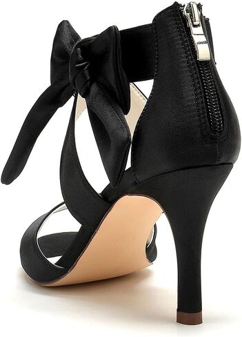 Lady Bow Sandals Satin Dress Shoes | ‌lustrous satin summer stelitto, High heel sandals with soft bow, zip back for easy slip on, wedding party shoes in Kuwait
