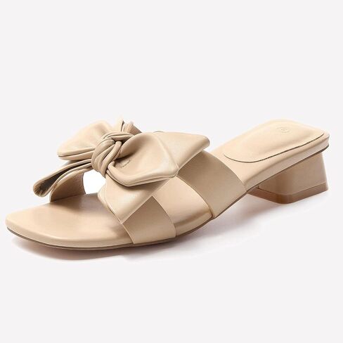 Fashare Womens Bow Dressy Low Heel Sandals Slides Summer Chunky Block Heeled Open Toe Mules Slip on Slippers Shoes in Saudi Arabia