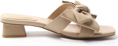 Fashare Womens Bow Dressy Low Heel Sandals Slides Summer Chunky Block Heeled Open Toe Mules Slip on Slippers Shoes in Saudi Arabia