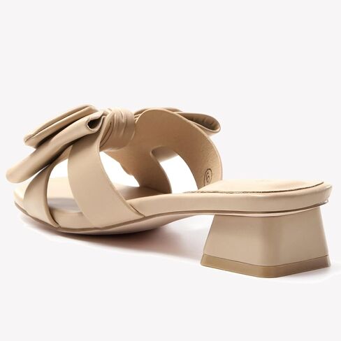 Fashare Womens Bow Dressy Low Heel Sandals Slides Summer Chunky Block Heeled Open Toe Mules Slip on Slippers Shoes in Saudi Arabia