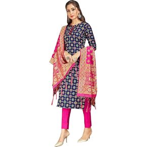 Elina fashion Indian Pakistani Women's Readymade Salwar Kameez Banarasi Art Silk Woven Dress & Silk Dupatta Stitched Suit