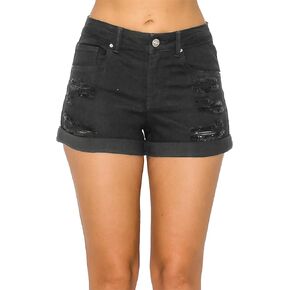 Wax Jean Collection High Waisted Cuffed Distressed Denim Shorts in Saudi Arabia