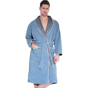 SEYANTE Men's Plush Lined Microfiber Robe - Luxury Hotel Robe, Knee Length, Warm Bathrobe - Quality Spa Robes for Men