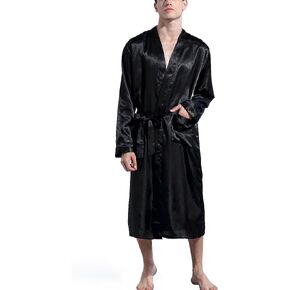 Admireme Men's Satin Kimono Robe Spa Bathrobes Loungewear Sleepwear Long Bathrobe Lightweight Silk Nightwear