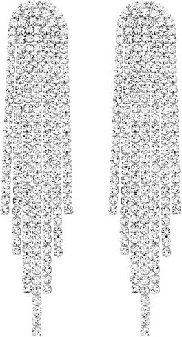 SELOVO Rhinestone Crystal Tassel Long Sparkle Dangle Earrings 2.8"/3.3" Wedding Party Dangling Earrings in Kuwait