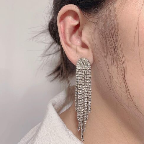 SELOVO Rhinestone Crystal Tassel Long Sparkle Dangle Earrings 2.8"/3.3" Wedding Party Dangling Earrings in Kuwait