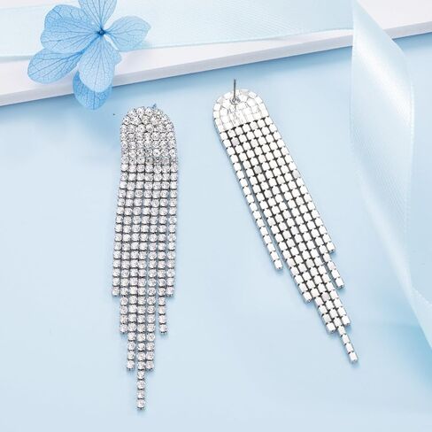 SELOVO Rhinestone Crystal Tassel Long Sparkle Dangle Earrings 2.8"/3.3" Wedding Party Dangling Earrings in Kuwait