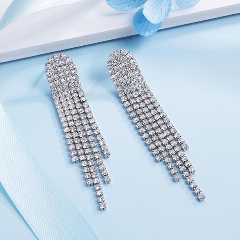 SELOVO حجر الراين كريستال شرابة طويلة التألق استرخى أقراط 2.8 "/3.3" حفل زفاف قرط متدلٍ in Kuwait