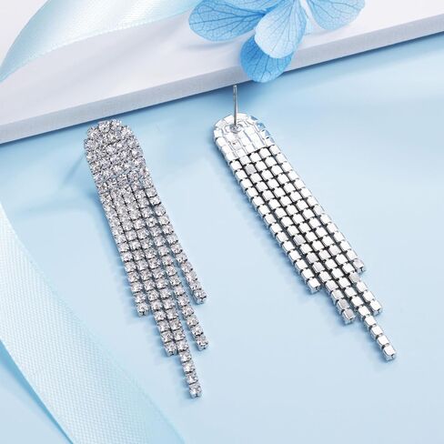 SELOVO حجر الراين كريستال شرابة طويلة التألق استرخى أقراط 2.8 "/3.3" حفل زفاف قرط متدلٍ in Kuwait