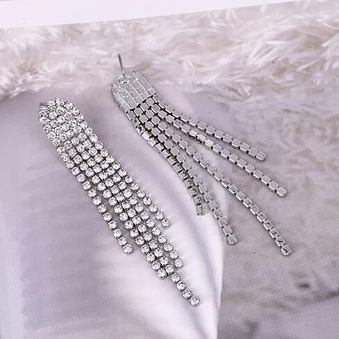 SELOVO حجر الراين كريستال شرابة طويلة التألق استرخى أقراط 2.8 "/3.3" حفل زفاف قرط متدلٍ in Kuwait