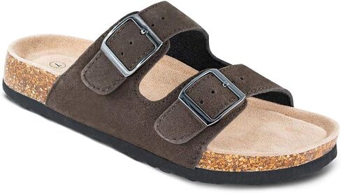 TF STAR Women’s Cow Suede Leather Flat Sandals,2-Strap Adjustable Buckle,Casual Slippers,Slide Cork Footbed Shoes for Women/Ladies/Girls in Kuwait