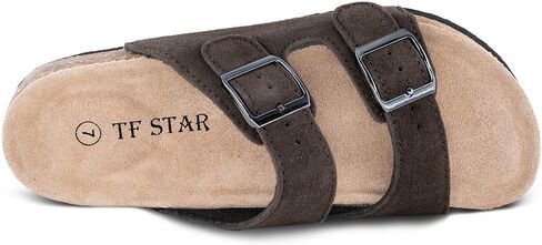 TF STAR Women’s Cow Suede Leather Flat Sandals,2-Strap Adjustable Buckle,Casual Slippers,Slide Cork Footbed Shoes for Women/Ladies/Girls in Kuwait