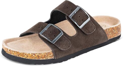 TF STAR Women’s Cow Suede Leather Flat Sandals,2-Strap Adjustable Buckle,Casual Slippers,Slide Cork Footbed Shoes for Women/Ladies/Girls in Kuwait