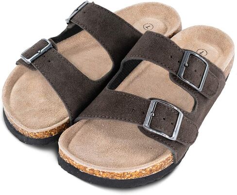 TF STAR Women’s Cow Suede Leather Flat Sandals,2-Strap Adjustable Buckle,Casual Slippers,Slide Cork Footbed Shoes for Women/Ladies/Girls in Kuwait