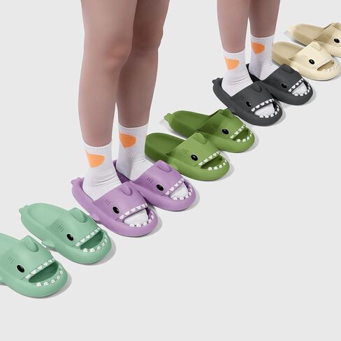 MUYOGRT Shark Slides للنساء، وسادة مريحة مريحة على شكل سحابة، شباشب سمك القرش مضادة للانزلاق مفتوحة عند الأصابع، صنادل حمام للاستحمام على الشاطئ in Kuwait