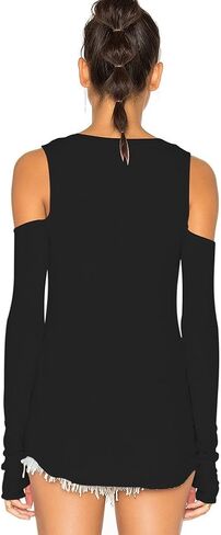 Mippo Cold Shoulder Tops for Women Long Sleeve Workout Shirts Thumb Hole Blouses in Kuwait