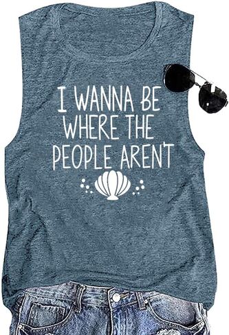 I Wanna Be Where The People aren't T-Shirt for Women Vacation Casual Short Sleeve Funny Cute Graphic Tee Tops in Kuwait