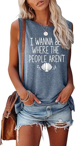 I Wanna Be Where The People aren't T-Shirt for Women Vacation Casual Short Sleeve Funny Cute Graphic Tee Tops in Kuwait