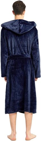 Mens Fleece Hooded Robe Terry Cloth Plush Soft Warm Long Bathrobe in Kuwait