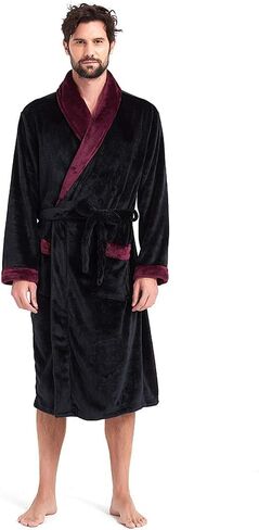 Mens Fleece Hooded Robe Terry Cloth Plush Soft Warm Long Bathrobe in Kuwait
