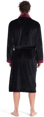 Mens Fleece Hooded Robe Terry Cloth Plush Soft Warm Long Bathrobe in Kuwait