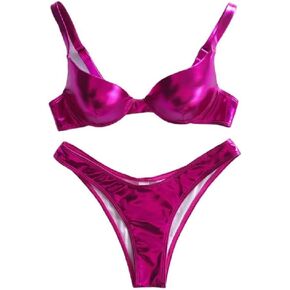 AIBEARTY Women Sexy Micro Bikini Set Shiny Metallic 2 Piece Swimsuit Push Up Underwire Swimwear Bathing Suit